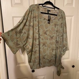 NWT- Light Green and Gold Blouse with Tie